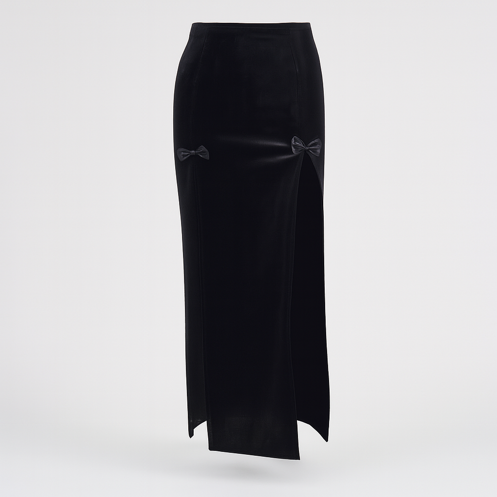 Witchy High Waist Slit Skirt in Black Velvet