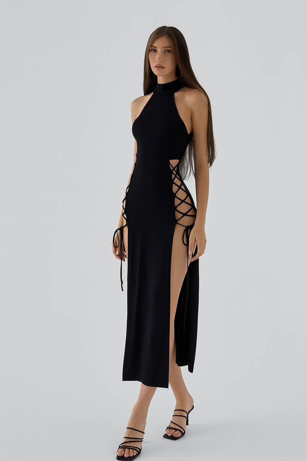 Knit High Neck Sleeveless Hollow Out Dress