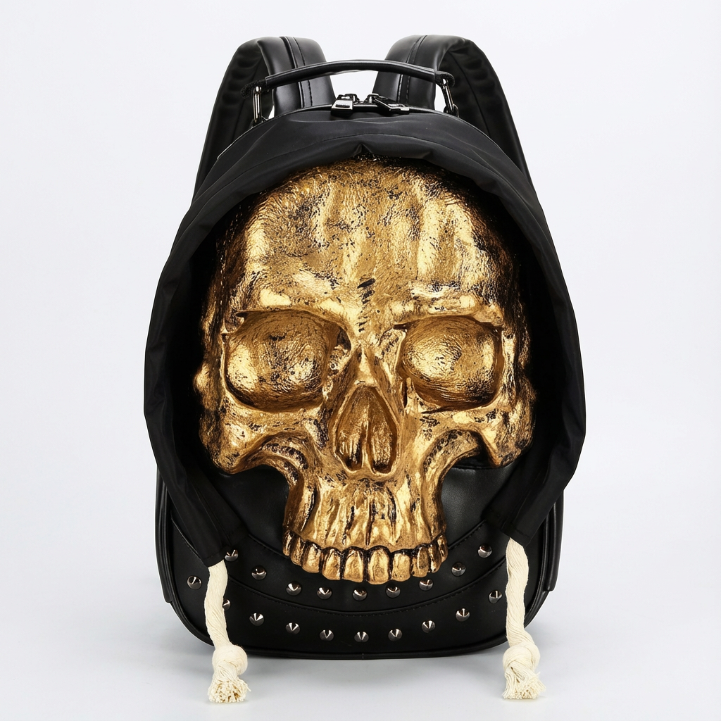 Men's & Women's Gothic Backpack - Halloween Party Costume Bag with Realistic 3D Skull, Black Gothic Backpack, Adjustable Strap, Zipper Closure - for School, Everyday, Costume Events - Edgy Streetwear Backpack, Halloween Clothes