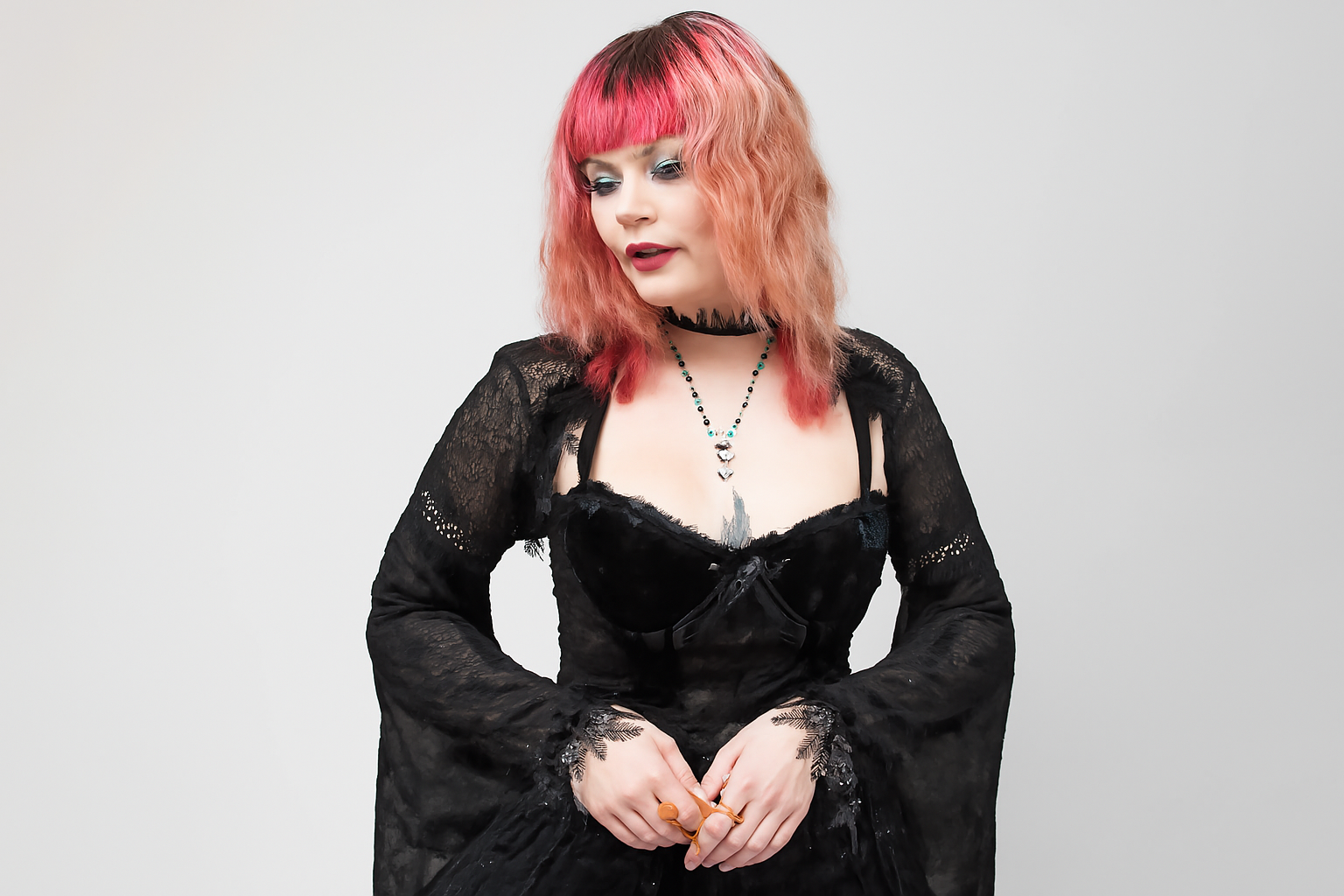 Gothic Lace Bell Sleeve Overlay Top