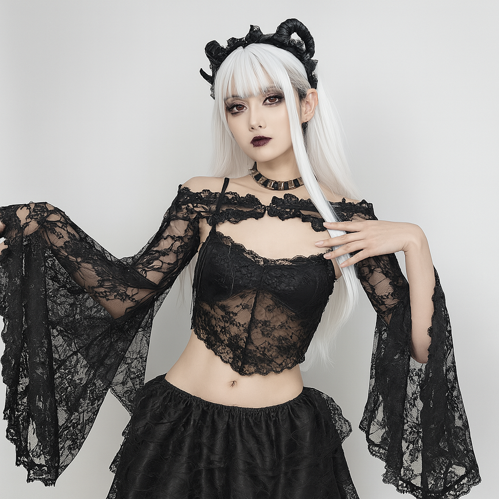Gothic Sheer Lace Cardigan with Button-Up Mesh Top for Alternative Fashion