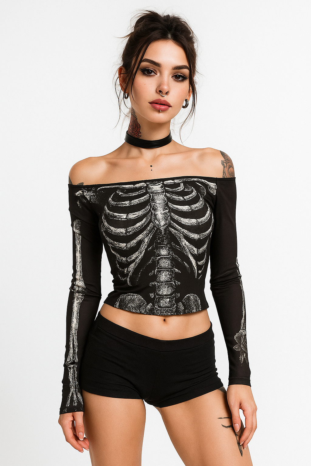 Gothic Skeleton Mesh Long Sleeve Top for Dark Fashion