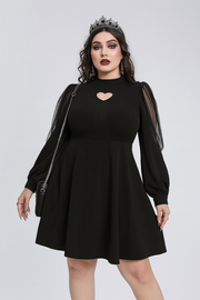 Dark Romantic A-Line Dress with Sheer Mesh Sleeves