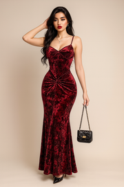 Gothic Velvet Maxi Dress with Elegant V-Neckline