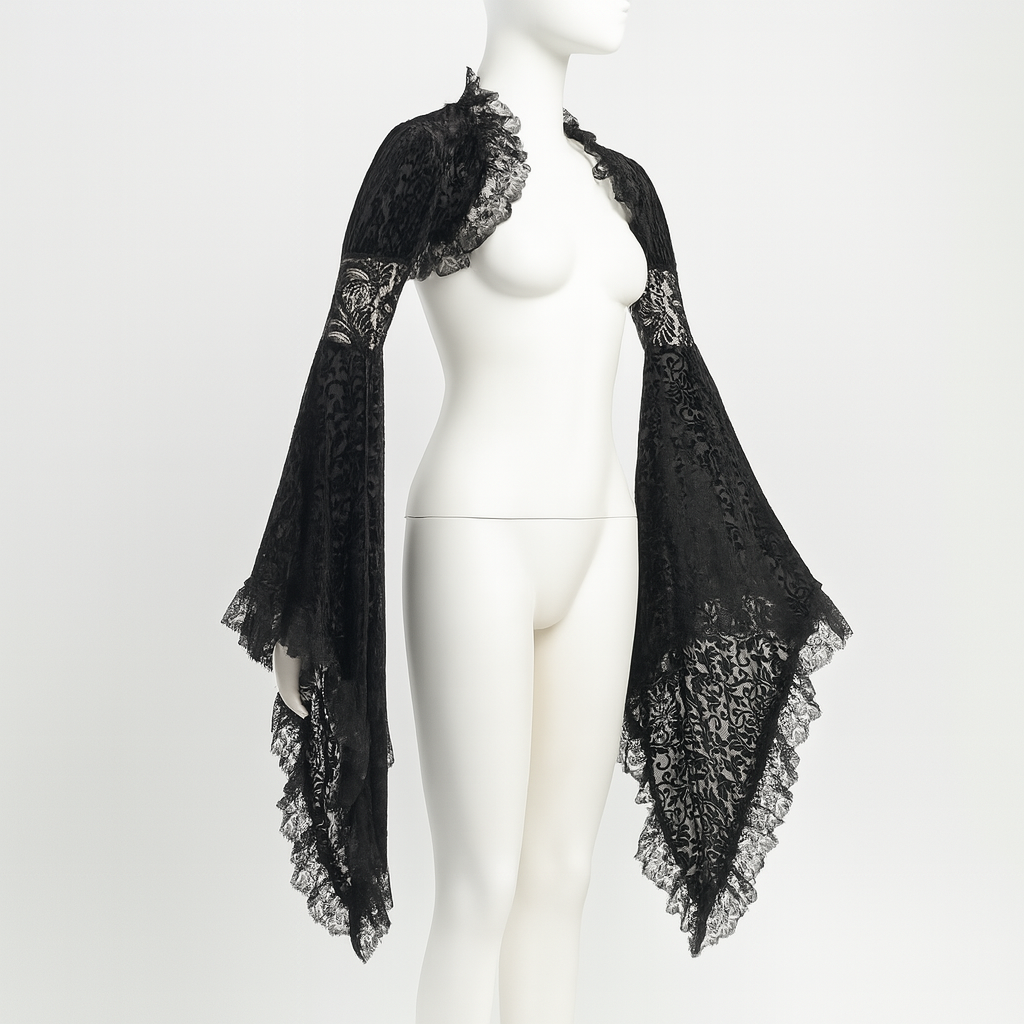 Elegant Black Velvet Gothic Top with Lace Accents