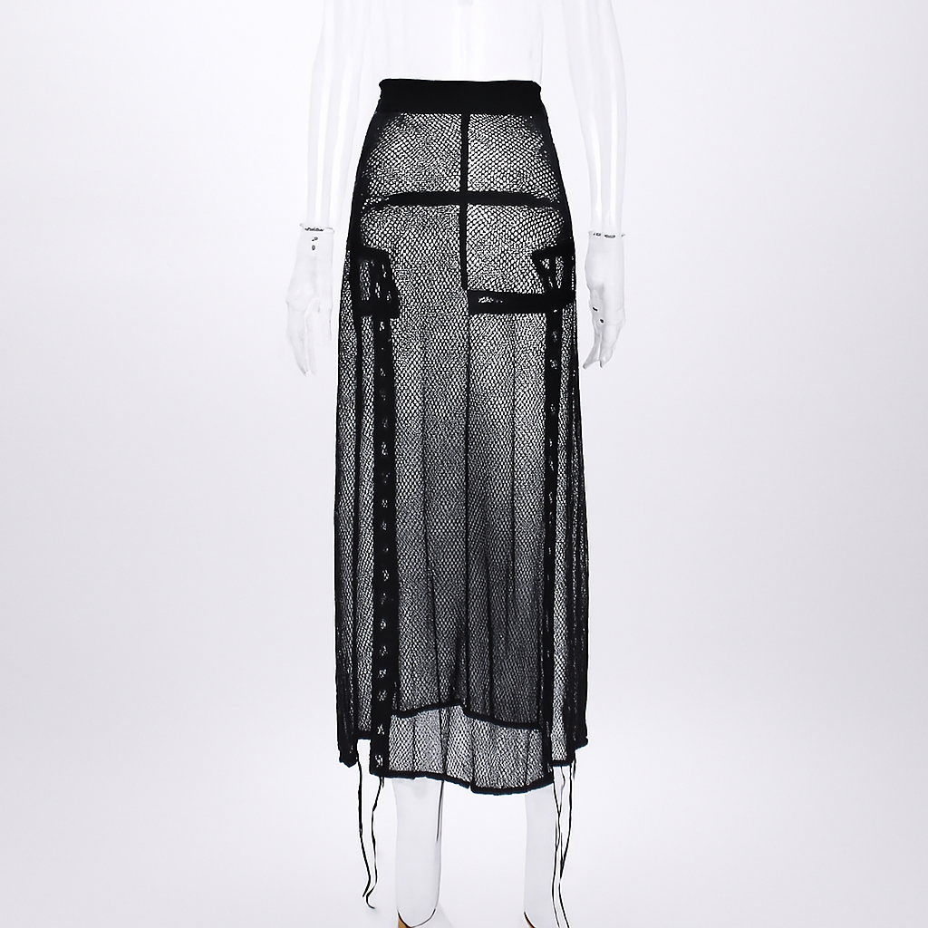 Black Lace Maxi Skirt with Sheer Design and Witchy Style
