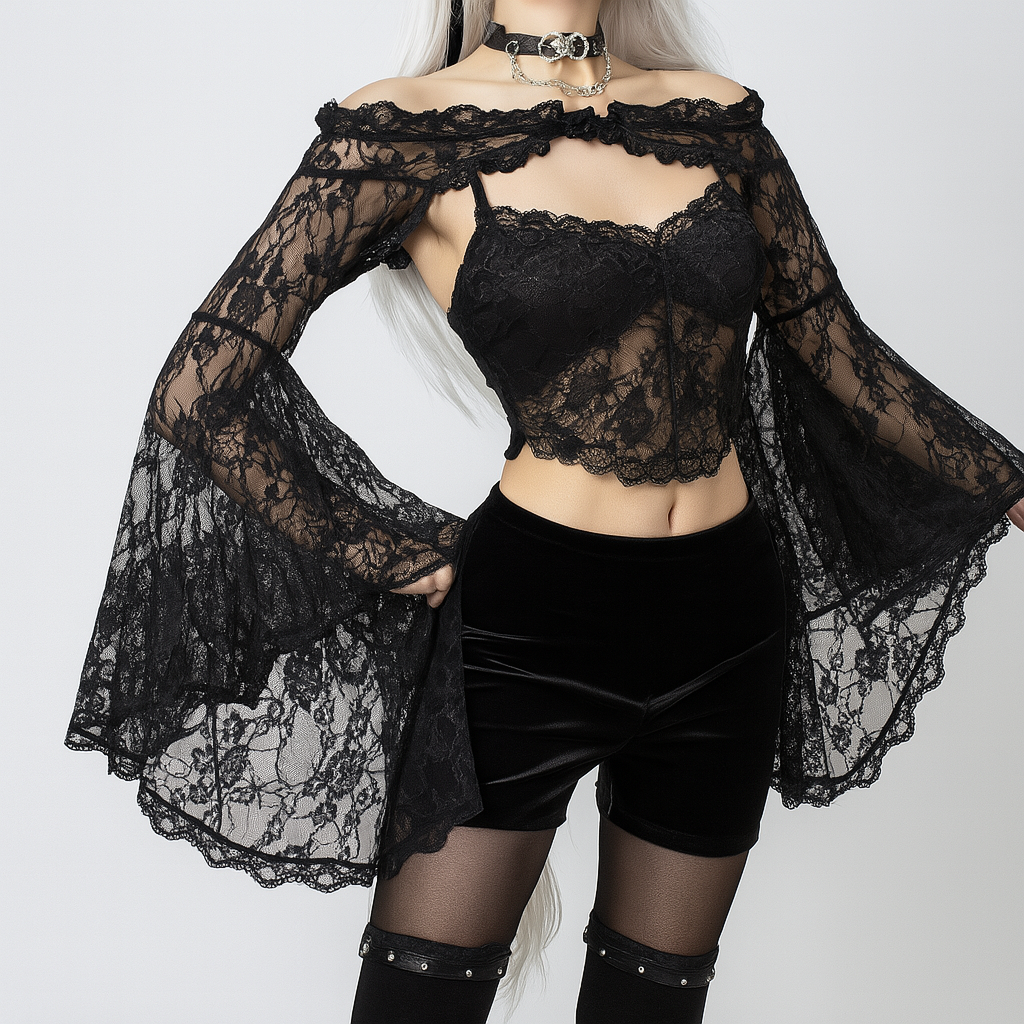 Gothic Sheer Lace Cardigan with Button-Up Mesh Top for Alternative Fashion
