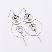 Retro Exaggerated Personality Round Crescent Earrings Trendy Punk Devil's Eye Word Long Pendant Earrings