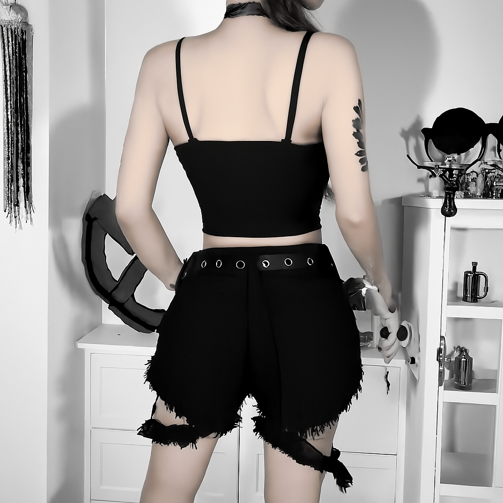 Lace Backless Gothic Crop Top with Adjustable Straps
