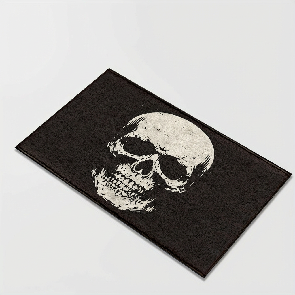 Skull Design Area Mat - Black & White Polyester Fiber, Machine Washable, Rectangular Entryway Mat for Home Decor, Perfect for Porch or Room, Entryway Decor | Skull Motif | Durable Mat, Skull Home Decor