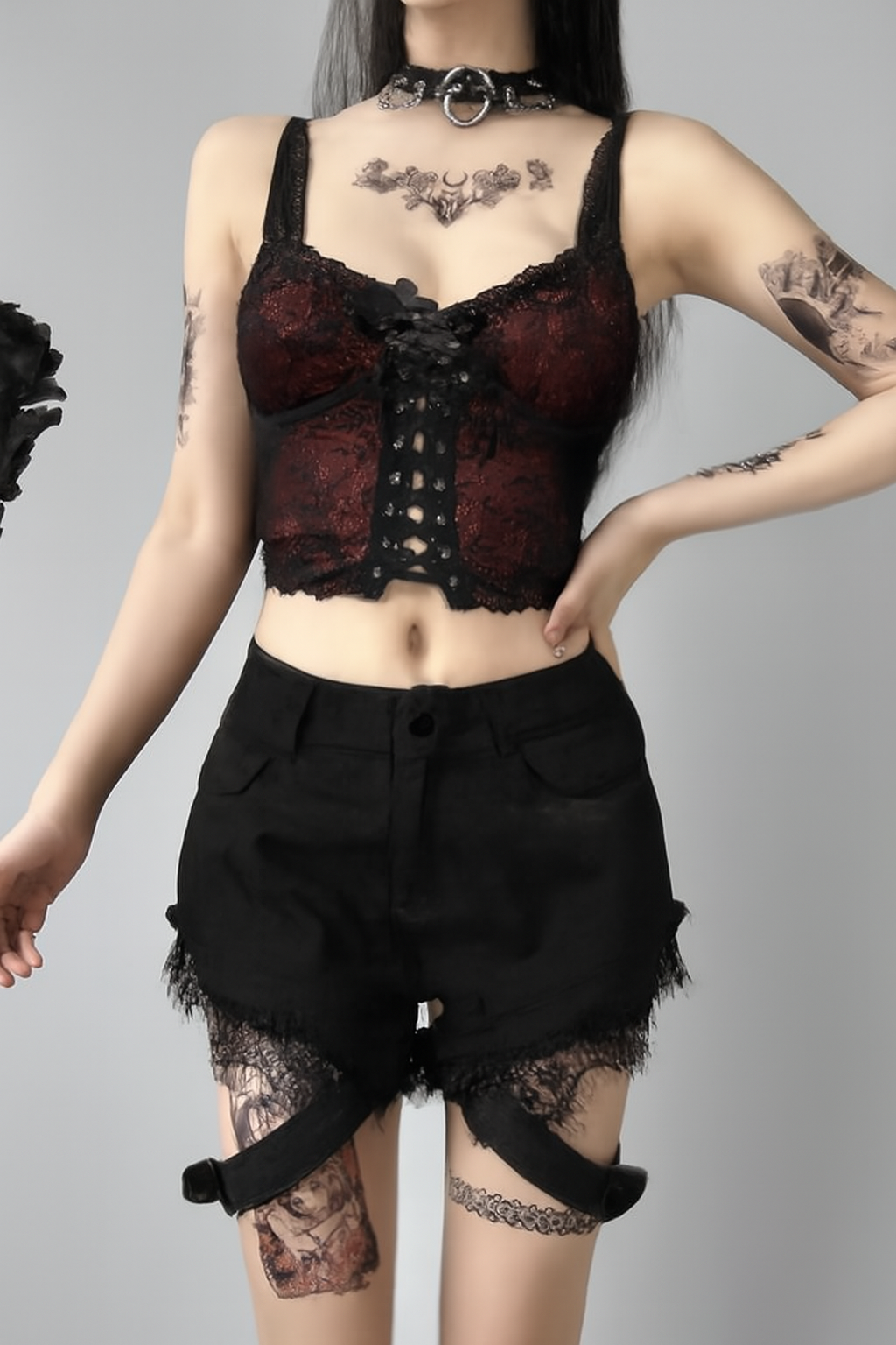 Lace Backless Gothic Crop Top with Adjustable Straps