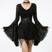 Velvet Shadow Gothic Flare Sleeve Top