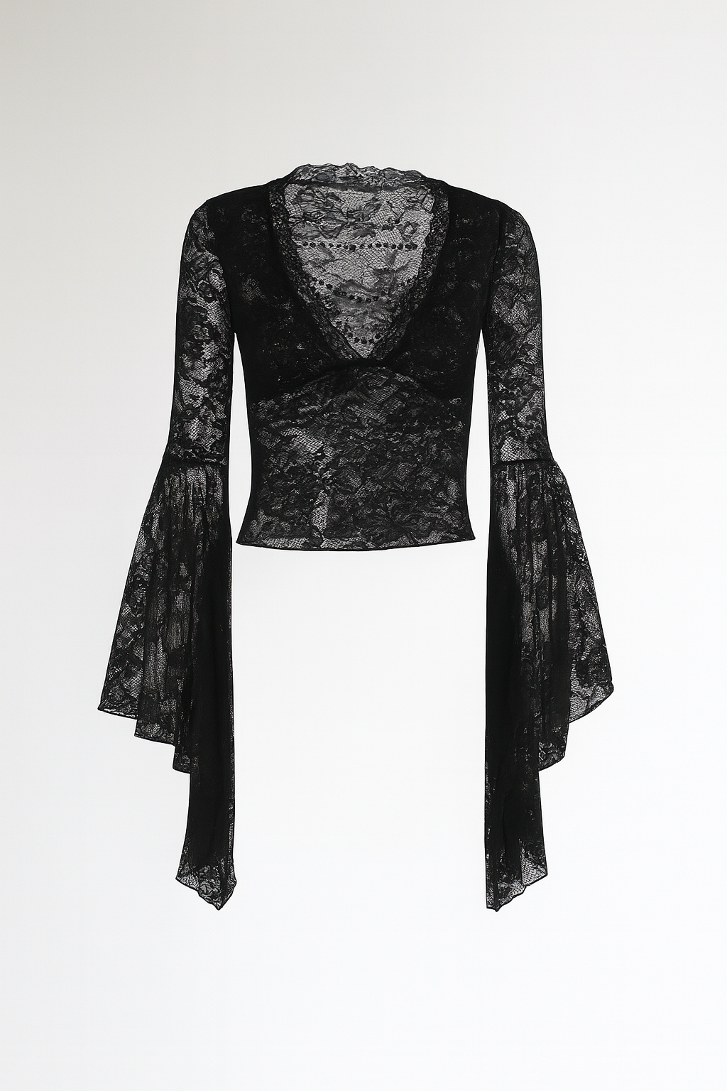 Gothic Lace V-Neck Top with Flared Sleeves for Dark Romantic Style