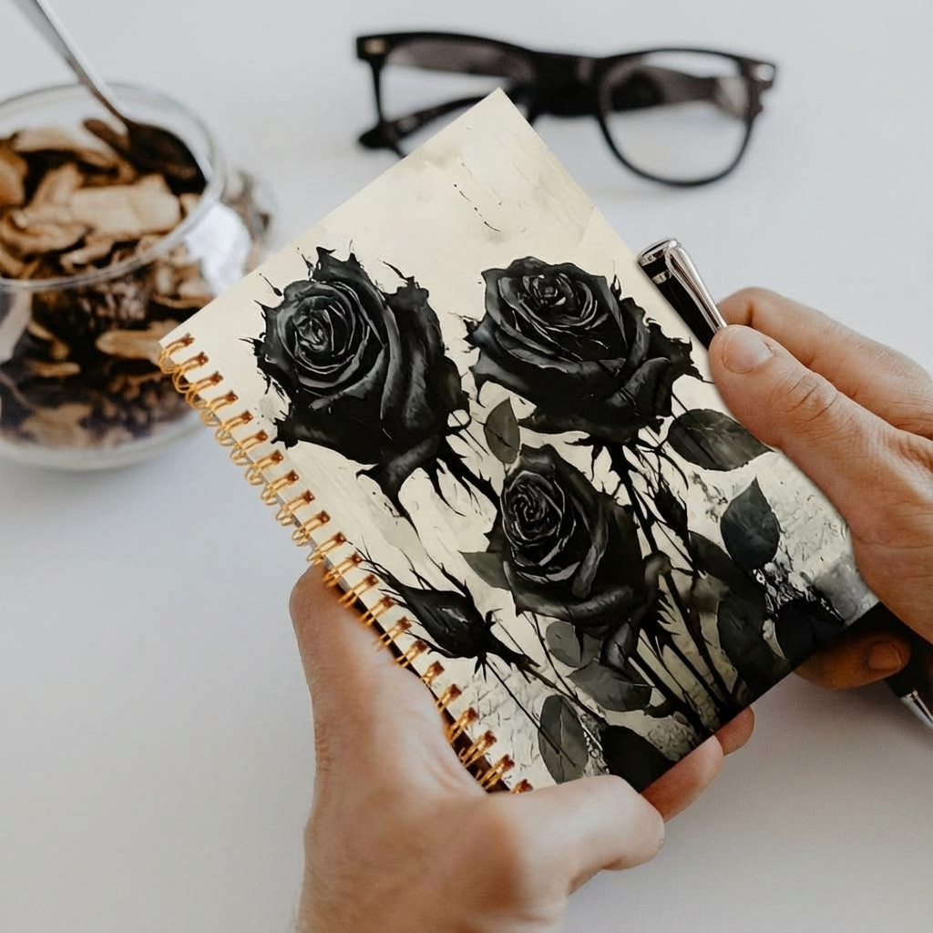 1pc Black Roses Notebook with Spiral Binding – Artistic Gothic Design, 5.5x8.3in, 50 Pages – Perfect for Writing, Journaling, and Unique Gift Ideas