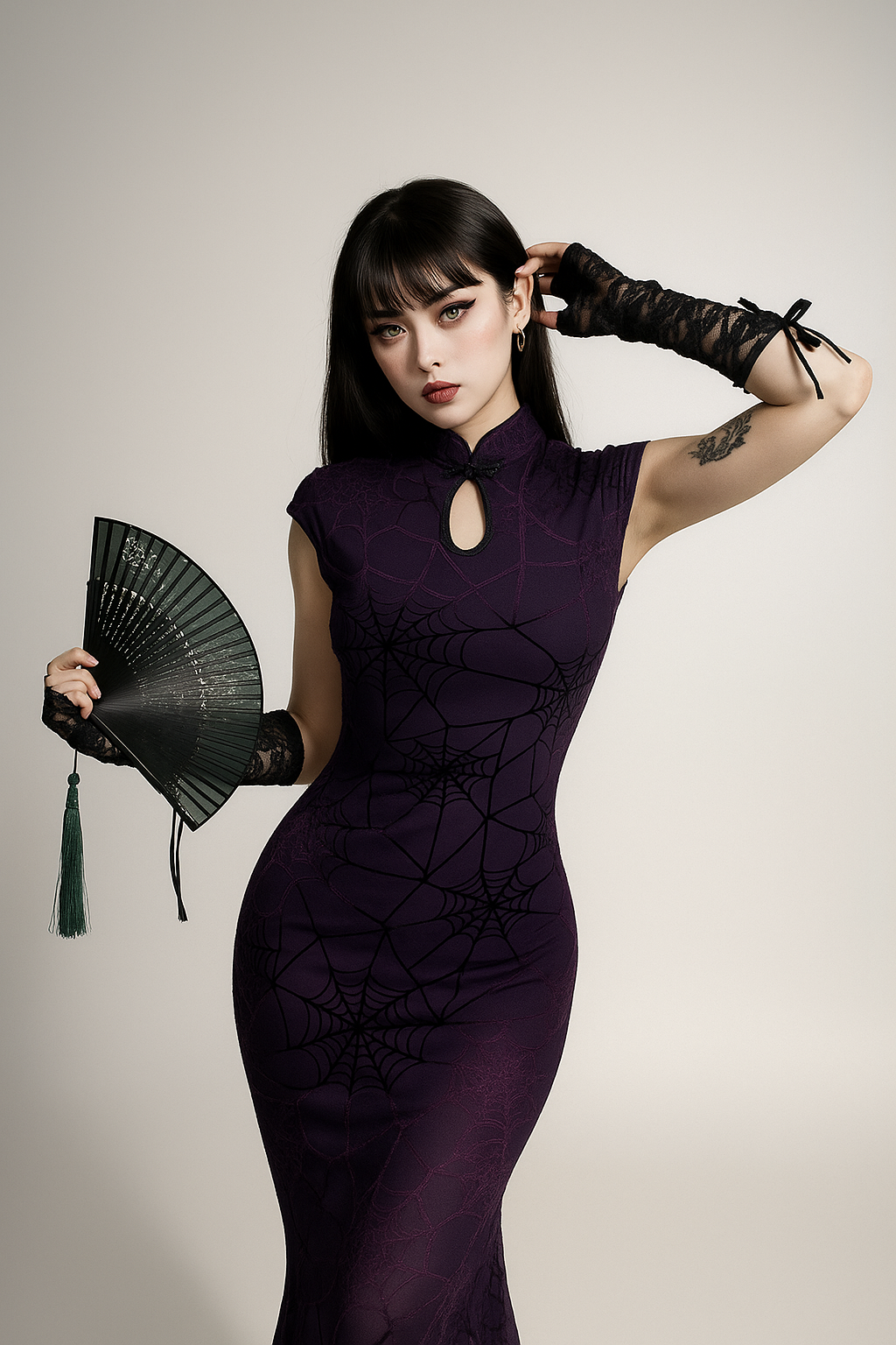 Spider Web Gothic Cheongsam Dress Set