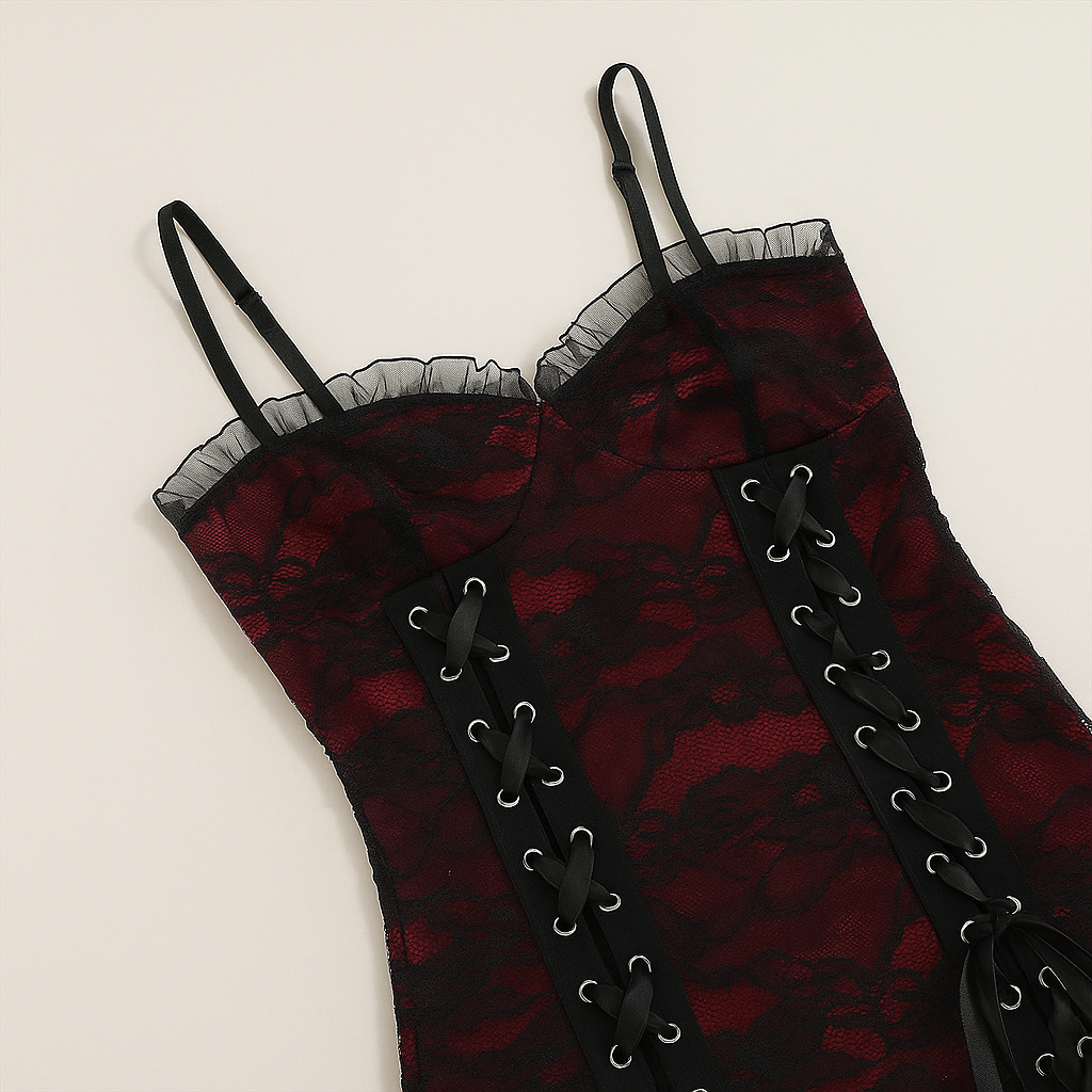 Shadowlace Reverie Gothic Maxi Dress with Double-Layer Lace