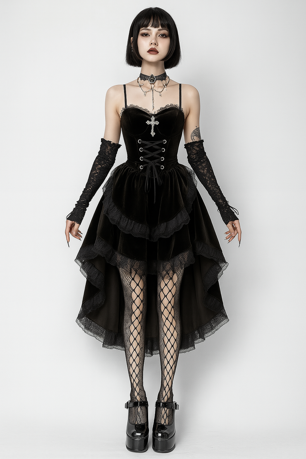 Dark Siren High-Low Dress with Lace-Up Bodice
