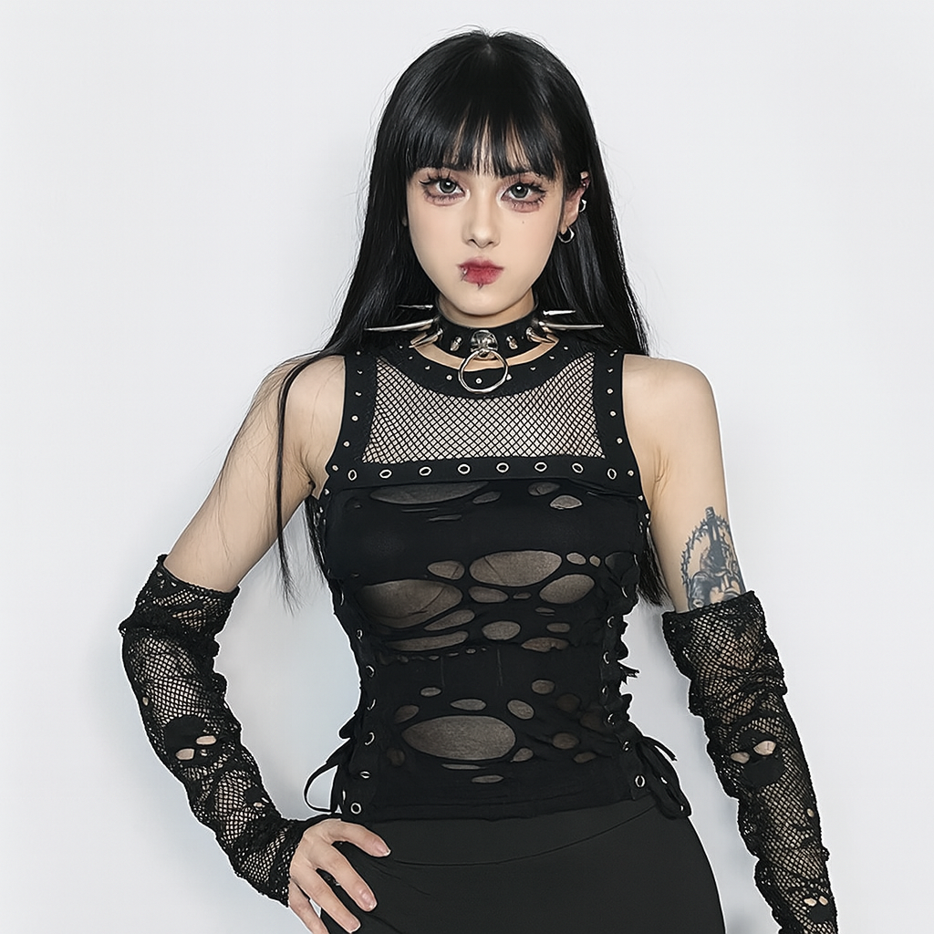 Gothic Sheer Distressed Tank Top for Modern Goth Fashion