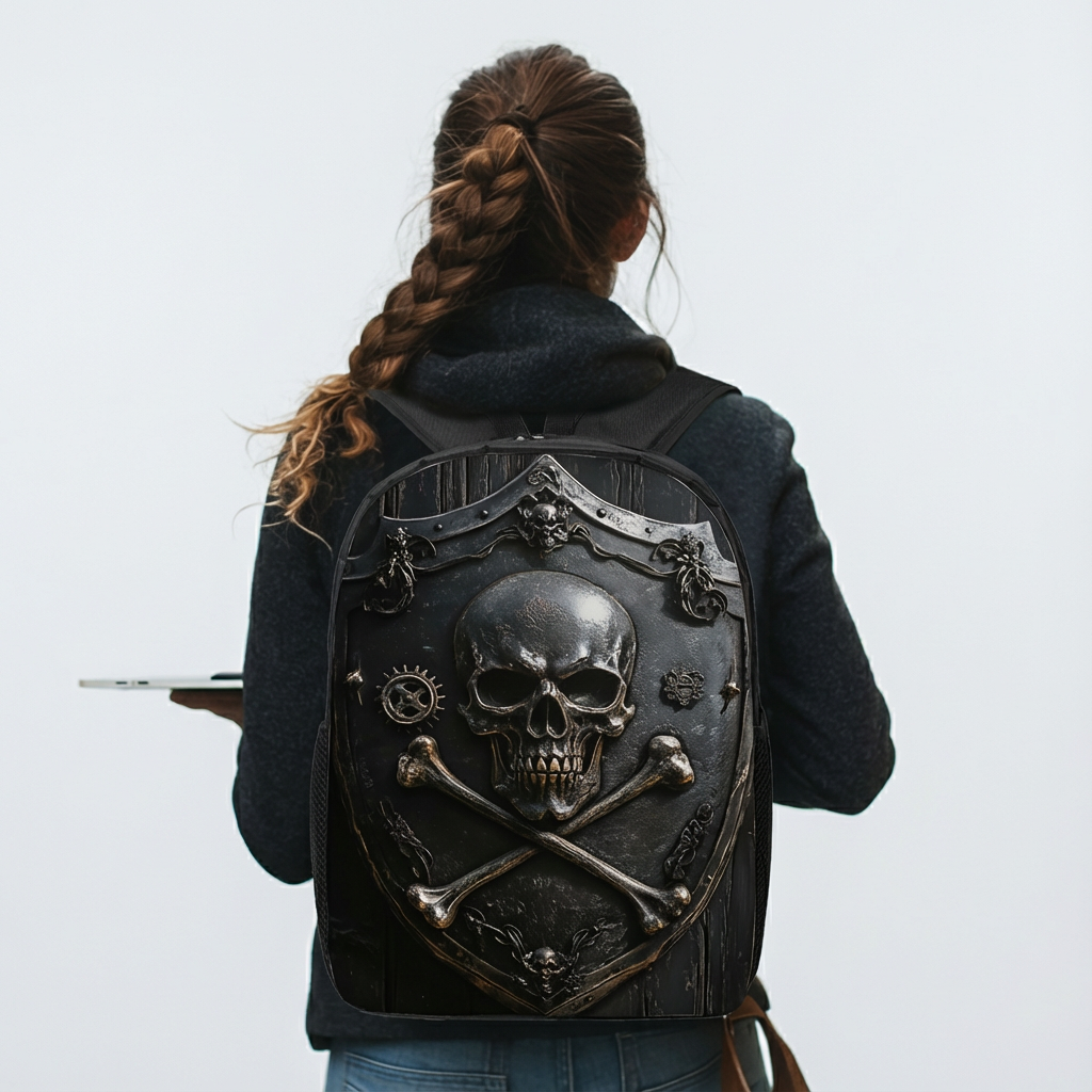 1pc Gothic Skull & Crossbones Backpack - Large Capacity, Ergonomic Design, Secure Zipper Closure, Washable Fabric, Perfect for Work, Travel & Everyday Use