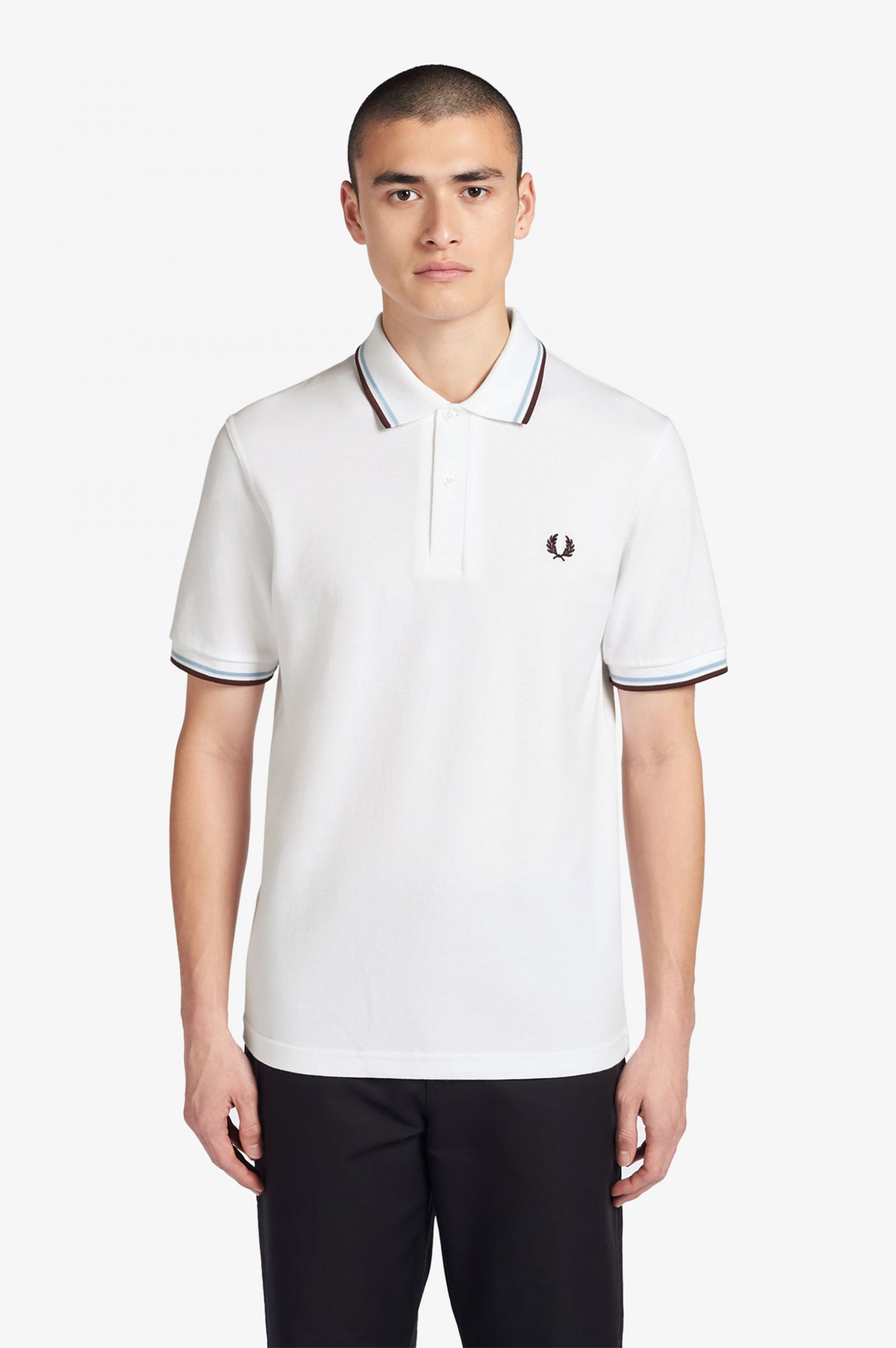 FRED PERRY TWIN TIPPED POLO SHIRT WHITE/ICE/MAROON