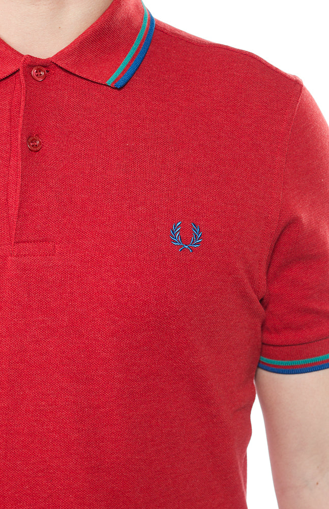 FRED PERRY SLIM FIT TWIN TIPPED POLO SHIRT DEEP RED MARL