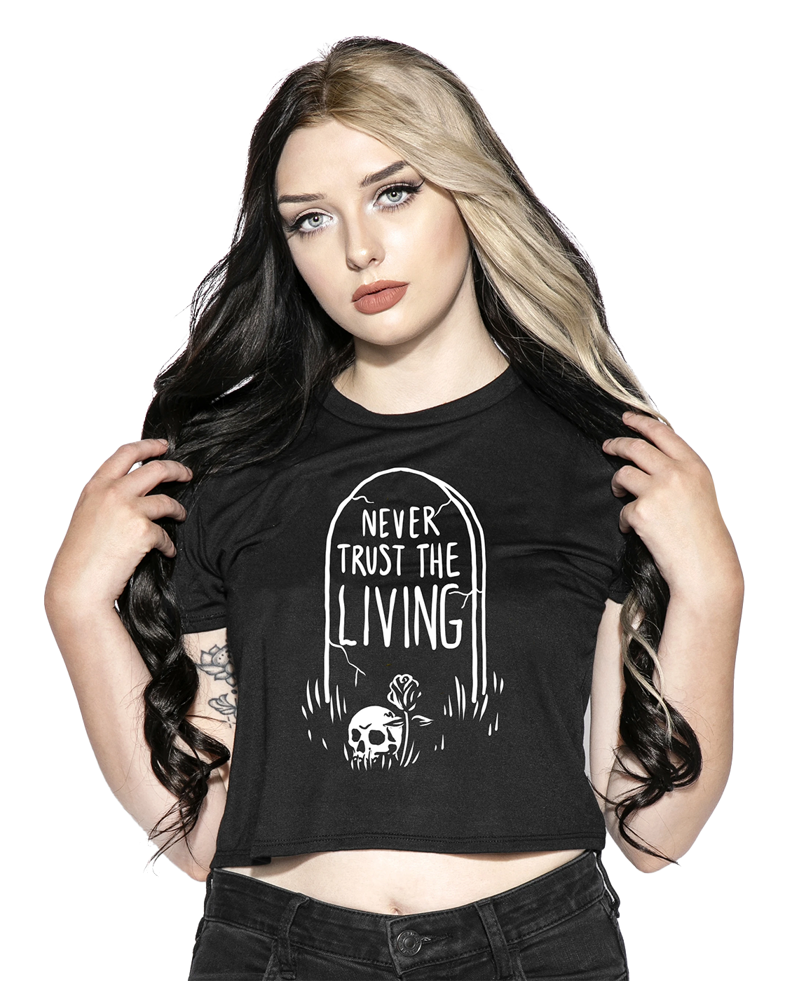 BLACKCRAFT CULT NEVER TRUST THE LIVING CROPPED TEE