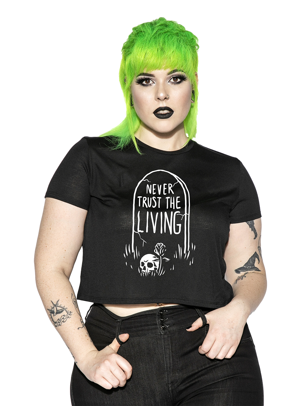 BLACKCRAFT CULT NEVER TRUST THE LIVING CROPPED TEE