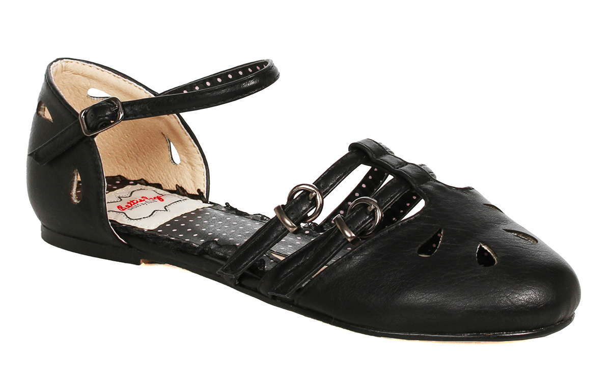BETTIE PAGE POLLY BUCKLE FLATS BLACK