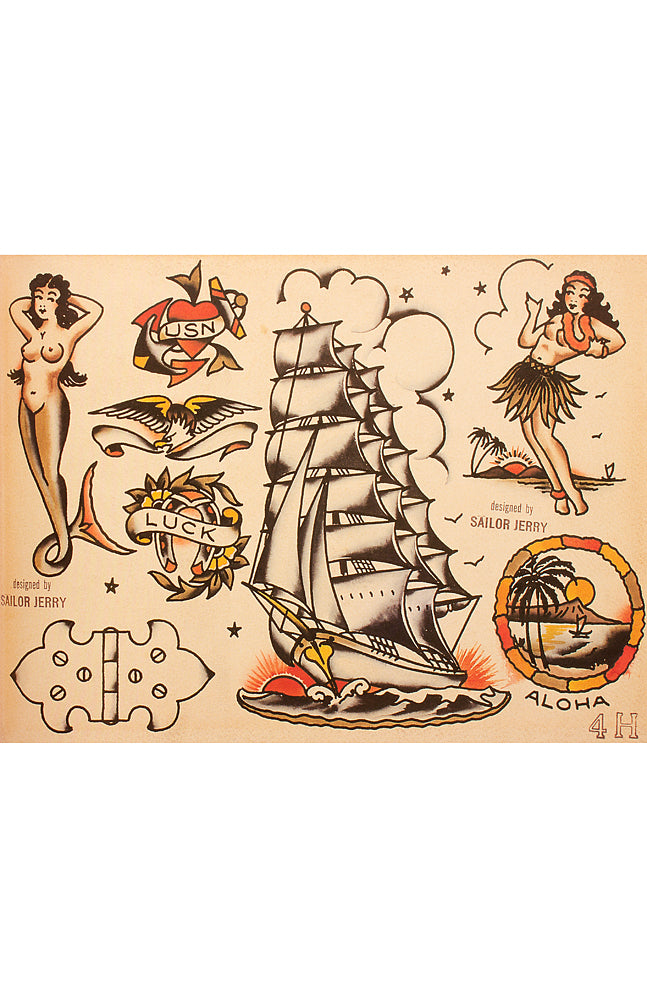 Sunken Sailor Tattoo Flash Sheet - Trident Skull Logo Design Template —  Customize it in Kittl